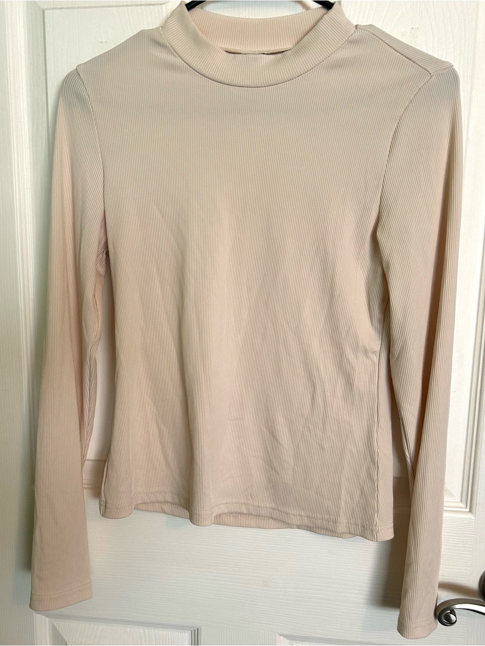 Cream Long-Sleeve Mock Neck Ribbed Top